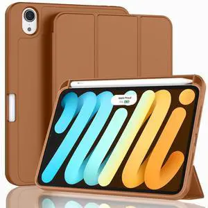 ZryXal for iPad Mini 7 Case A17 Pro 2024/iPad Mini 6 Case 2021 8.3 Inch with Pencil Holder, iPad Mini 7th/6th Generation Case with Soft TPU Back and Auto Sleep/Wake, Brown