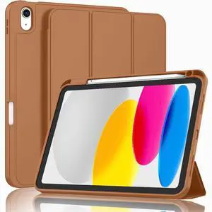 ZryXal New iPad 10th Generation Case 10.9 Inch 2022 with Pencil Holder, Smart iPad Case with Soft TPU Back [Support Auto Wake/Sleep] (Brown)