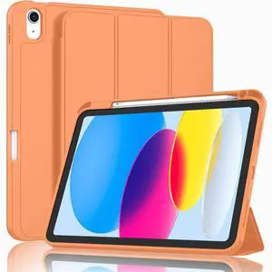 ZryXal iPad (A16) Case/iPad 10th Generation Case [11-Inch 2025/10.9 Inch 2022] with Pencil Holder, Smart Cover with Soft TPU Back [Support Auto Wake/Sleep] (Orange)