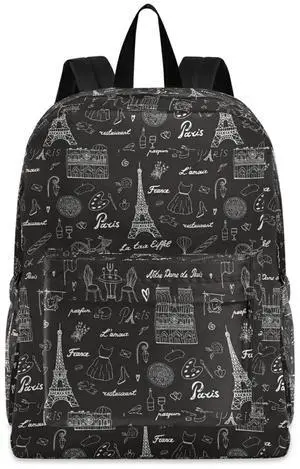 ZzWwR Rromantic Paris Eiffel Tower Black White Casual Polyester Laptop Backpack Large Daypack for Business Sport Travel School Bookbags