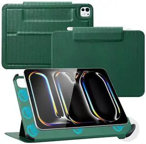 CoBak Magnetic Case with Stand for iPad Pro 11 Inch (M4) 2024, Multiple Viewing Angles, Smart Auto Sleep/Wake Cover with Corner Protection with Apple Pencil Holder Strap, Emerald Croc