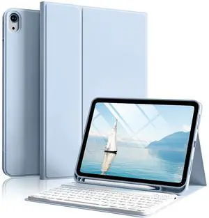 SZPSGC for iPad (A16) 11th/10th Generation Case with Keyboard, 11 Inch/10.9 Inch iPad (2025/2022), Detachable Wireless Bluetooth Keyboard, Stand Folio Cover with Pencil Holder, Sky Blue