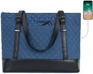 KROSER Laptop Tote Bag 15.6 Inch with USB Port, Large Work Tote Bag Computer Shoulder Bag for Women, Laptop Carrying Case Stylish Handbag Gift for Office Business Travel(Haze Blue)