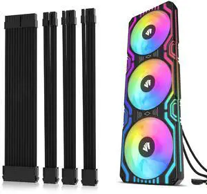 AsiaHorse Black PSU Cable Extension Kit, Two Color Comb Set, Easy to Shape, with Matrix-Black Computer Case Fans, All in One Design