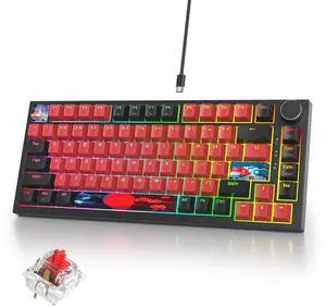 iRoboosta Mechanical Gaming Keyboard, Hot Swappable RGB Backlit Custom Keyboard with Knob, Gasket Mount USB Wired, 82 Keys Black Red Linear Red Switch