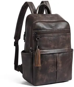 Mroede Laptop Backpack for Women 15.6" Leather Backpacks Purse Work Computer Backpack for Travel College Business,Coffee