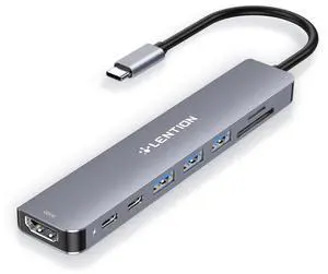 LENTION 8-in-1 USB-C Hub with 4K 60Hz HDMI, 100W Power Delivery, 5Gbps USB C Data, 3 USB 3.0 and microSD & SD Card Reader for 2023-2016 MacBook Pro, New Mac Air/Surface, More (CB-CE18s, Space Gray)