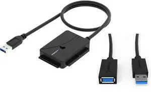 USB 3.0 Extension Cable A Male to A Female [Black] 3 Feet+USB 3.0 to SSD/SATA/IDE 2.5/3.5/5.25-INCH Hard Drive Converter with UL Power Supply & LED Activity Lights