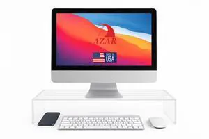 Azar 515360 Acrylic Monitor Stand Riser  Made in USA Laptop stand and Monitor Riser Acrylic Monitor Stand Riser Clear Laptop Stand for Desk Ergonomic Display Riser, Clear