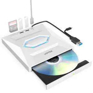 Unitek External CD/DVD Drive USB C Portable DVD Player with SD Card Slots 3 USB Ports CD ROM Burner External Disk Drive Optical Compatible with Laptop Desktop Mac Windows 11/10/8/7 Linux