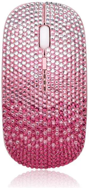 WONGS Bling Wireless Mouse, Gradient Pink Crystal Rhinestone Rechargeable Wireless Silent Slim Mouse Sparkly Computer Mice with USB for Laptop,Notebook,PC,MacBook - Gradient Pink