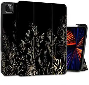 DONGKE Case for iPad Pro 12.9 inch 6th Generation 2022, Built-in Pencil Holder + Trifold Stand + Auto Wake/Sleep + Protective Cover for iPad Pro 12.9 5th/4th/3rd Gen - Floral Blooming