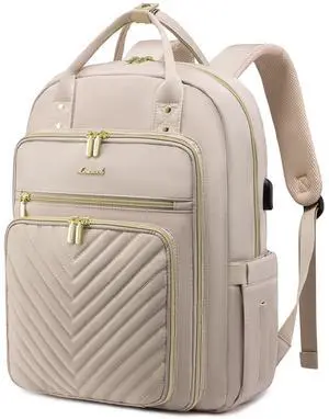 LOVEVOOK Laptop Backpack Women Teacher Backpack,15.6 Inch Laptop Bag with USB Port,Waterproof Daypack for Work Travel Antiquewhite