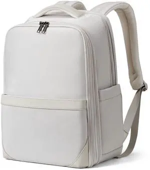 Hanke 17 Inch Expandable Travel Backpack for Women Men, Full Open Laptop Backpack with Luggage Strap, Business Work Backpacks Fits 15.6 Inch Laptop(Greyish White)