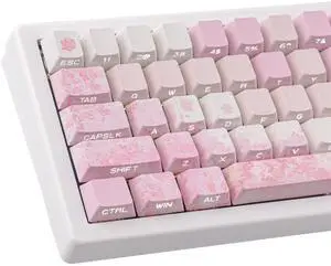 Tsungup Keycaps Cherry Blossom Tie-Dye Keycap Set - Custom Side Printed PBT Pink Keycaps,131 Keys Gradient DoubleShot Sakura Key caps Cherry Profile Keyboard Key caps for Mechanical Keyboards
