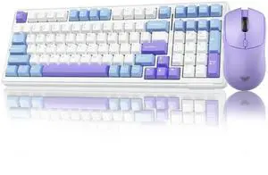 AULA Wireless Keyboard and Mouse Combo, F99 Wireless Mechanical Keyboards Hot Swappable Custom Keyboard+SC580X Wireless Gaming Mouse Light Purple