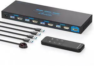 8K@60HZ HDMI KVM Switch 4 Computers 1 Monitor USB3.0 4K120Hz 4 Port KVM Switches for 4 PCs Share 1 Monitor and 4 USB Devices, Such as Keyboard Mouse Printer, with Controller and 4 USB Cables