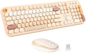 MOFII Wireless Keyboard and Mouse Combo - Pale Coffee Full Sized Plug and Play Colorful Computer Keyboards - 104 Keys Round Keycap USB 2.4G Cute Keyboard for Windows/Laptop/Mac/Desktop/PC