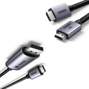 UGREEN USB C to DisplayPort 1.4 Cable 8K@60Hz 4K@240Hz Thunderbolt 4/3 to DisplayPort Cord Bundle with 8K HDMI 2.1 Cable 48Gbps 6.6FT, Certified Ultra High Speed HDMI Cord Aluminum, 4K@240Hz 120Hz