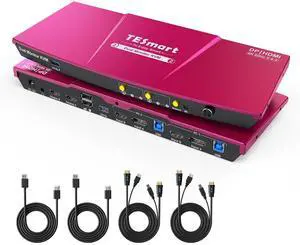 TESmart USB 3.0 DisplayPort + HDMI KVM Switch 2 Monitors 2 Computers 4K@60Hz, Dual Monitor KVM Switch 2 Port Extended Display, EDID Emulators, Headset, Hotkey Switch, Button Switch with All Cables