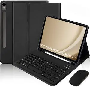 Keyboard Case for Samsung Galaxy Tab S10 FE / S9 FE 10.9 inch/Tab S9 / S8 / S7 11 inch - with S Pencil Holder Case and Mouse Detachable Keyboard Case (Black)