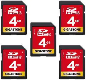GIGASTONE 4GB SD Card 5 Pack SDHC Class 4 Memory Card for Photo Video Music Voice File DSLR Camera DSC Camcorder Recorder Playback PC Mac POS 5pcs in Pack (Pack of 5), with 5 mini Cases