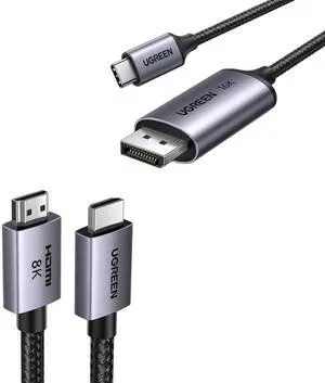 UGREEN USB C to DisplayPort 2.1 Cable 40Gbps 16K@30Hz 8K@120Hz Thunderbolt 4/3 to DisplayPort Cord Bundle with 8K HDMI 2.1 Cable 48Gbps 6.6FT, Certified Ultra High Speed HDMI Cord Aluminum, 4K@240Hz
