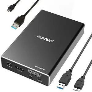 MAIWO Hard Drive RAID Enclosure Dual Bay for 2.5 Inch SATA SSD HDD, USB 3.0 6Gbps with UASP, RAID 0/1/JBOD/PM, 16TB Capacity, External Hard Drive Case Reader Aluminum
