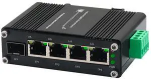 Mini Industrial 4-Port Gigabit Ethernet Switch - 10/100/1000T + 1 SFP Port, 12-48VDC Input, Rugged Design, DIN-Rail/Wall Mount, Wide Temp Range
