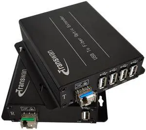 Transwan USB 2.0 hub Over Fiber Extender to Max 5 Km Over 1 SM Fiber or 500 Meters Over MMF, Compatible with USB 1.1, w/SFP Module, Supports Oscilloscope Devices etc