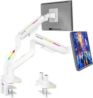 ARES WING Multiple Monitor Stand for 17 to 35 inch, Monitor Stand for Desk 2 Monitors with RGB, PRO Holds Up to 44 Lbs Per Mount with Gas Spring White