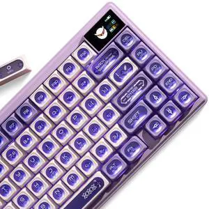 OHY XVX White and Purple Shine Through Keycaps for Mechanical Keyboards - 136 Keys White Translucent Cat Eye Design,Cherry MAX Profile, PC+PBT Frosted RGB Keycaps