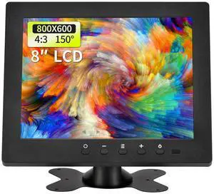 Qcvoruno 8 inch LCD Security Monitor & Displays,Built-in Dual Speakers Portable Monitor,800 * 600 Resolution,BNC/AV Input,Suitable for CCTV TV CCD DVD