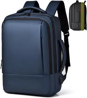 ORILOOSEN 17/15.6" Business laptop backpack, PU Travel backpack,carry on backpack, Expandable laptop backpack Women Men,college backpack (02#updated, Blue)