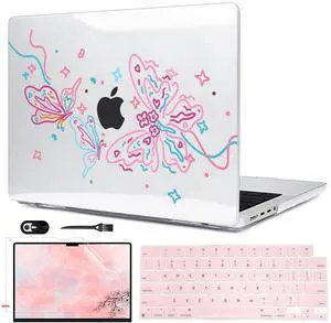LCMOCICO for M4 MacBook Pro 14 inch Case 2024 2023-2021 Model A3112 A3185 A3401 A2779 A2442 A2918 A2992, Plastic Hard Shell Case Cover for Macbook 14.2-inch M4 M3 M2 M1 Pro/Max Chip, Drawing Butterfly
