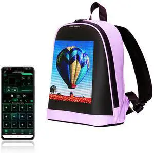 Crelander LED Backpack, Small Laptop Backpack with Programmable Screen Small Smart Dynamic Fashion Shoulder Bag for Women Daily Use Cycling Travel Daypack App Control, 12 inch (purple)