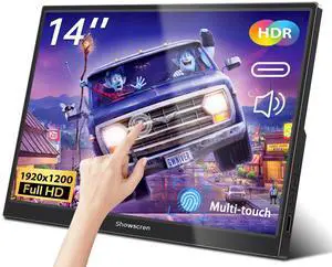 Showscren 14-Inch Portable Touchscreen Monitor HDR 1920x1200 400cd/m USB C/HDMI IPS With Dual Speakers, External Display for Laptop/PC/Xbox/PS4/5 Switch, VESA
