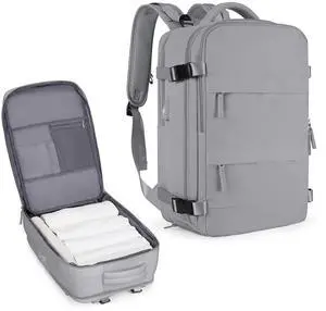 Coowoz Large Travel Backpack For Women Men, Flight Approved, Waterproof Outdoor Sports Rucksack, Casual Daypack, Fit 15.6 Inch Laptop Shoes, Grey