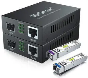 a Pair of Gigabit Ethernet Bidi Media Converter, SingleMode Single LC Fiber to Ethernet RJ45 Converter for 10/100/1000Base-Tx to 1000Base-EX, UL Certified, up to 40-km