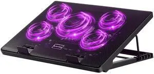 Kootek Laptop Cooling Pad, Laptop Cooler with 5 Quiet Fans for 12"-17" Computer PC Notebook Gaming Laptop Fan, Height Adjustable Laptop Cooling Stand Laptop Accessories (Purple)