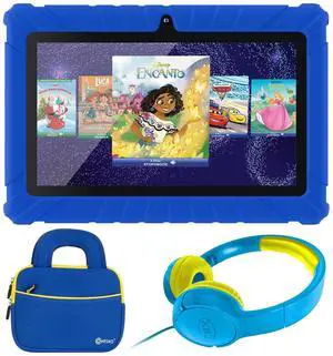 Contixo 7 inch Kids Learning Tablet Bundle - Exclusive 50+ Disney Storybooks (Value $200), Headphone & Tablet & Bag for Kids, 32GB, Android 11, Parental Controls, Back to School - DarkBlue (Boys)