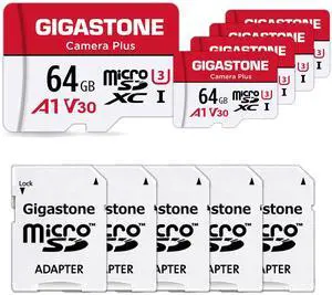 [Gigastone] 64GB 5-Pack Micro SD Card, Camera Plus, MicroSDXC Memory Card for Wyze, Video Camera, Security Camera, Smartphone, Fire tablet, 4K Video Recording, UHS-I U3 A1 V30, 95MB/s, with Adapter
