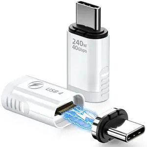 USB C Magnetic Adapter 240W, (2 Pack) Magnetic USBC Adapter 24 Pin Straight with USB4 40Gbps 8K 60Hz Video for iPhone 15/16 Series, Thunderbolt 3/4, MacBook Pro/Air and More Type C Devices, White