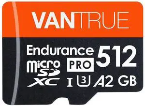 Vantrue 512GB microSDXC UHS-I U3 4K UHD Video High Speed Transfer Monitoring SD Card with Adapter for Dash Cams, Body Cams, Action Camera, Surveillance & Security Cams