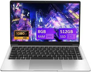 ForwellTek 14" Laptop: Quad-Core J4125 (Up to 2.7GHz), 8GB RAM, 512GB SSD (Expandable to 1TB), Win 11, FHD 1080P Display, 5G WiFi, Bluetooth 4.2, Mini HDMI, USB 3.0