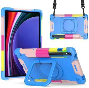 Dteck Case for Samsung Galaxy Tab S9 FE 10.9"/Tab S9 Case,360 Rotating Stable Kickstand Heavy Duty Drop-Proof Protection Case with S Pen Holder Shoulder Strap for Galaxy Tab S9 FE/S9 11" 2023,Blue