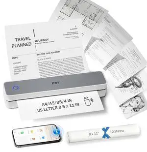 PRT Inkless Portable Printer for Travel, Wireless Thermal Printer Support 8.5 x 11 Inch US Letter A4 B5, Bluetooth Mobile Printers with iOS, Android, Laptop for Home Use, Car, Office, School, Grey