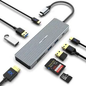 TOTU 9-in-1 Docking Station Type C Hub with 4K HDMI Port, 3 USB 3.0 Ports,1 USB 2.0 Port, 1 USB C Port,SD/TF Card Reader,100W PD USB-C Power Delivery,for Mac Pro and Other Type C Laptops