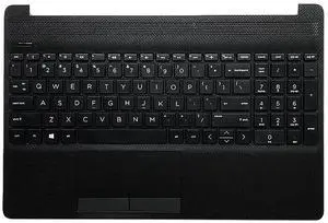 Rinbers 15.6" Palmrest Upper Case Top Cover with Non-Backlit Keyboard Touchpad Assembly Replacement for HP 15-DW 15DW 15S-DU 15S-DY TPN-C139 L94460-001 - Matte Black