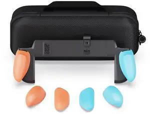 Savage Raven by Skull & Co. NeoGrip Bundle: an Ergonomic Grip Hard Shell with Replaceable Grips [to fit All Hands Sizes] for Nintendo Switch 2 with Maxcarry Carrying Case - Neon Blue & Red